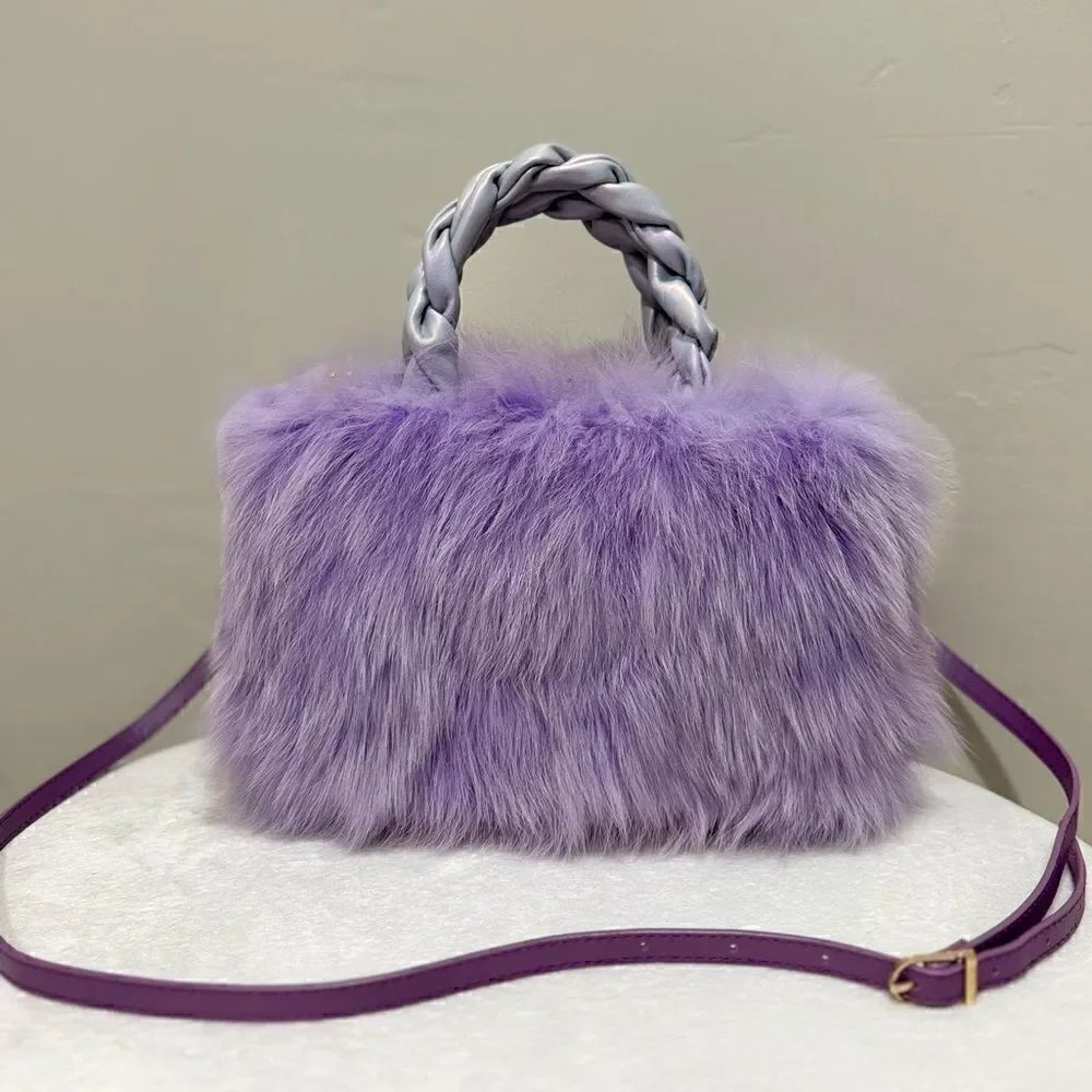 Stunning Real Fox Fur Handmade Sheepskin Braided Handles Bag/Crossbody